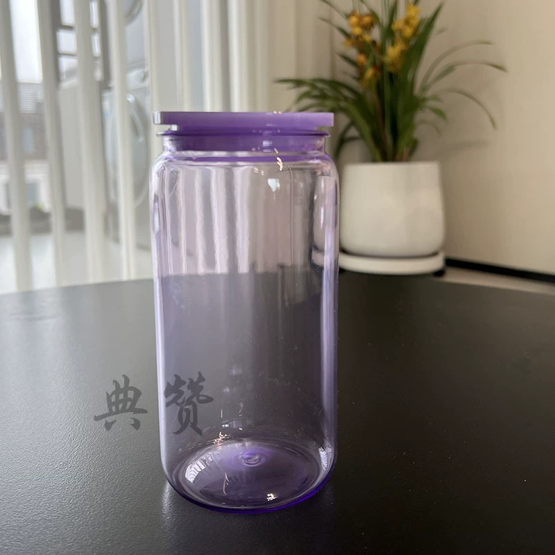 Colorful matte gradient plastic cup 16oz plastic mason cup drop resistant cola cup mason cup double layer plastic