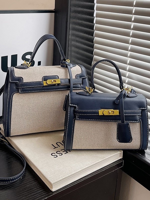 Costuras de color de contraste de textura de alta calidad Bolso Kelly portátil transfronterizo femenino nueva moda casual retro bolso de mensajero de un solo hombro