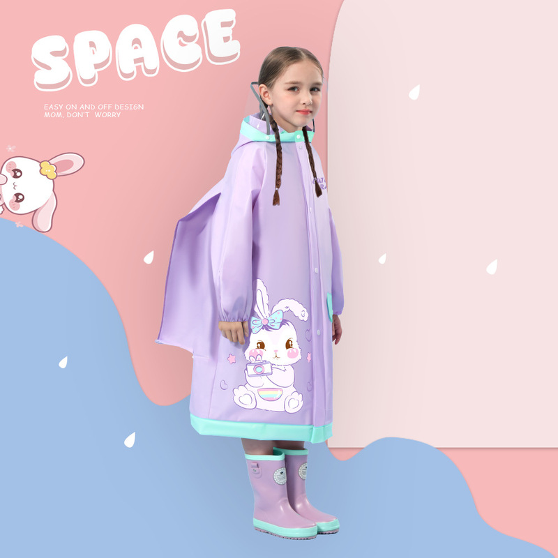 Children's Raincoat Girls Girls Primary School School Special Summer New Style Full Body Waterproof Big Children's Poncho with Schoolbag
