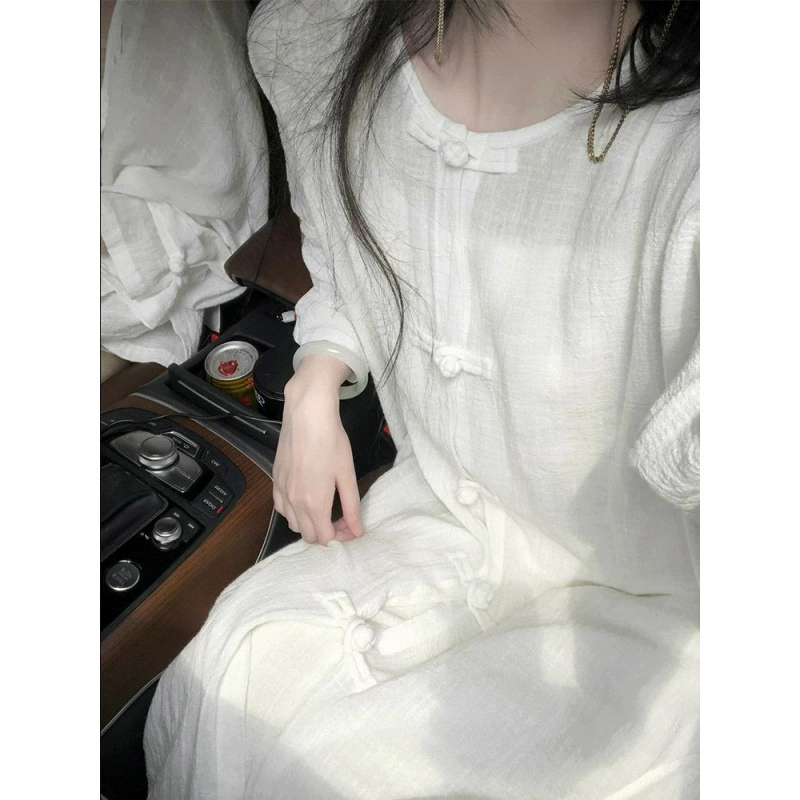 Новый наряд в китайском стиле: женская белая рубашка на пуговицах из хлопка и льна в национальном стиле с широкими брюками, подходящая для повседневной носки, этнический китайский костюм.