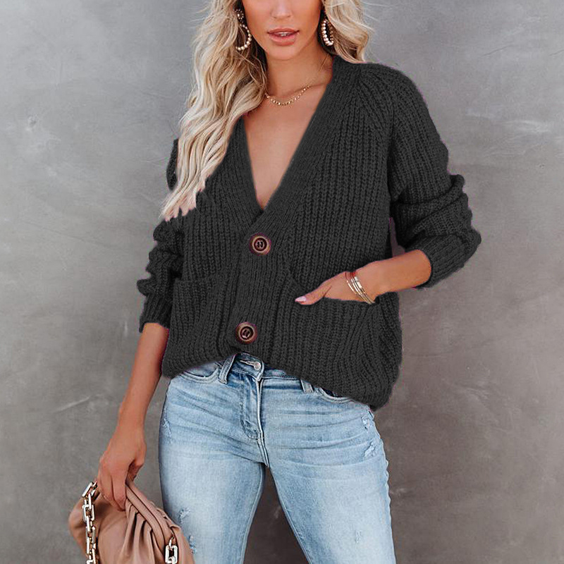 pure color V-neck single-breasted long-sleeved sweater cardigan nihaostyles wholesale clothes NSSYV105657