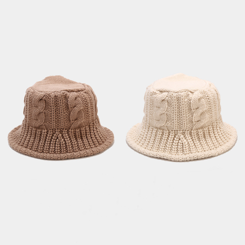 Cara-mirando pequeño pescador sombrero femenino estilo coreano versátil sombrero femenino Otoño e Invierno retro de lana de punto grueso palo aguja cuenca sombrero de moda nuevo