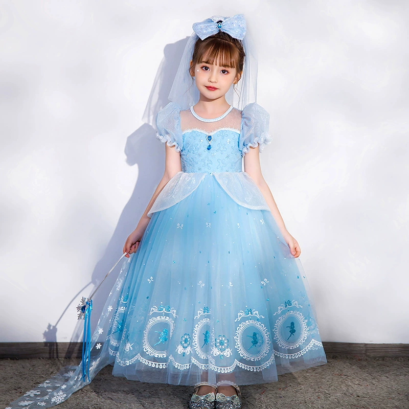 Девушки Принцесса Айша Платье 2025 Лето с короткими рукавами новый Frozen Children Love Sand Birthday Платье