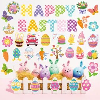 跨境复活节墙贴Easter派对橱窗背景墙卡通可爱兔子彩蛋装饰卡片