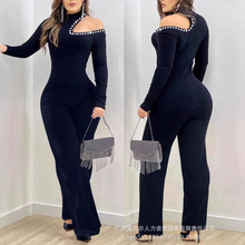 ODS4729A亚马逊新品露肩烫钻修身喇叭连体裤