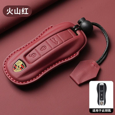 Suitable for Porsche Key Car key bag - model-b-common-to-34-keys-volcano-red-hand-strap-buckle