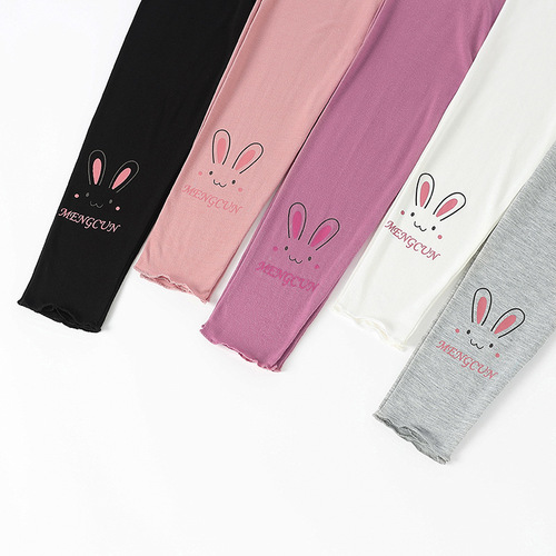2025 Spring Thinner Girl Child Modal Leggings for Young Children Cute Mushroom Edge Elastic 9/10 Pants