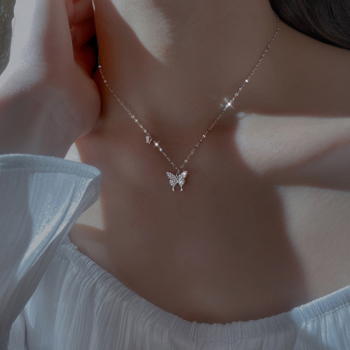 Silver Butterfly Necklace for Women - Summer  New Design, Unique Style, Light Luxury High-End Lockchain
