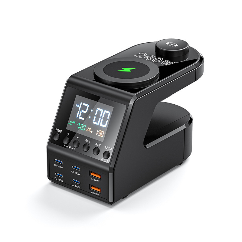 Cross-Border Hot Selling 240W Mobile Phone Wireless Charging Desktop Charging Station All-In-One Smart Digital Display Alarm Clock Multi-Port Charger