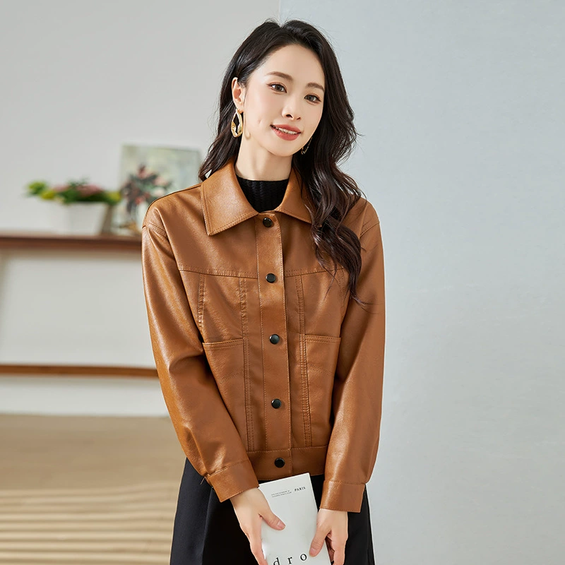 Haining кожаная одежда женская мода мода маленькая ароматная темпераментная кожаная куртка женская короткая кожаная куртка осенняя