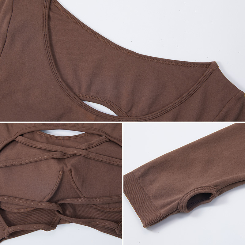 [Procesamiento personalizado] Europa y los Estados Unidos rápidamente secado sin costuras mangas largas ropa de yoga para mujeres cruzadas ropa de fitness de espalda camisa deportiva