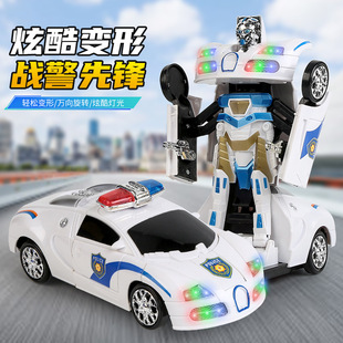 New electric universal deformation police car model music light deformation robot children's toys wholesale