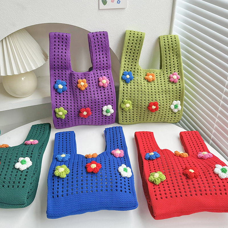 Nicho de diseño personalidad bolso ganchido para mujeres 2025 nuevo chaleco de flores bolso de jersey bolso de jersey versátil bolso