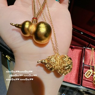 Ancient French Golden Silk -Condor Flower Silk Gourd Pendant Necklace New Chinese Hammer 揲 Vajrayana Big Necklace