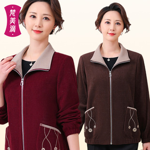 2025 spring new mother corduroy embroidered casual coat lapel comfortable cardigan middle-aged women's clothing