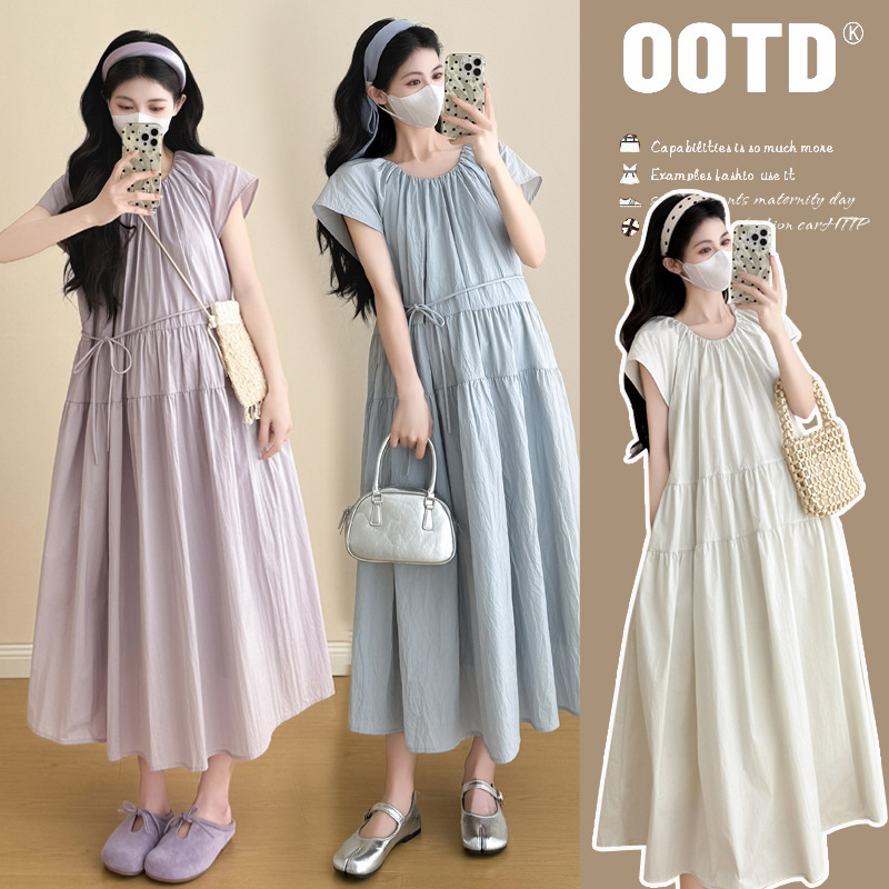 Pregnant Women's Summer dress Trendy Mom's New Mid-length Loose French Pregnancy High-end Dress for Women