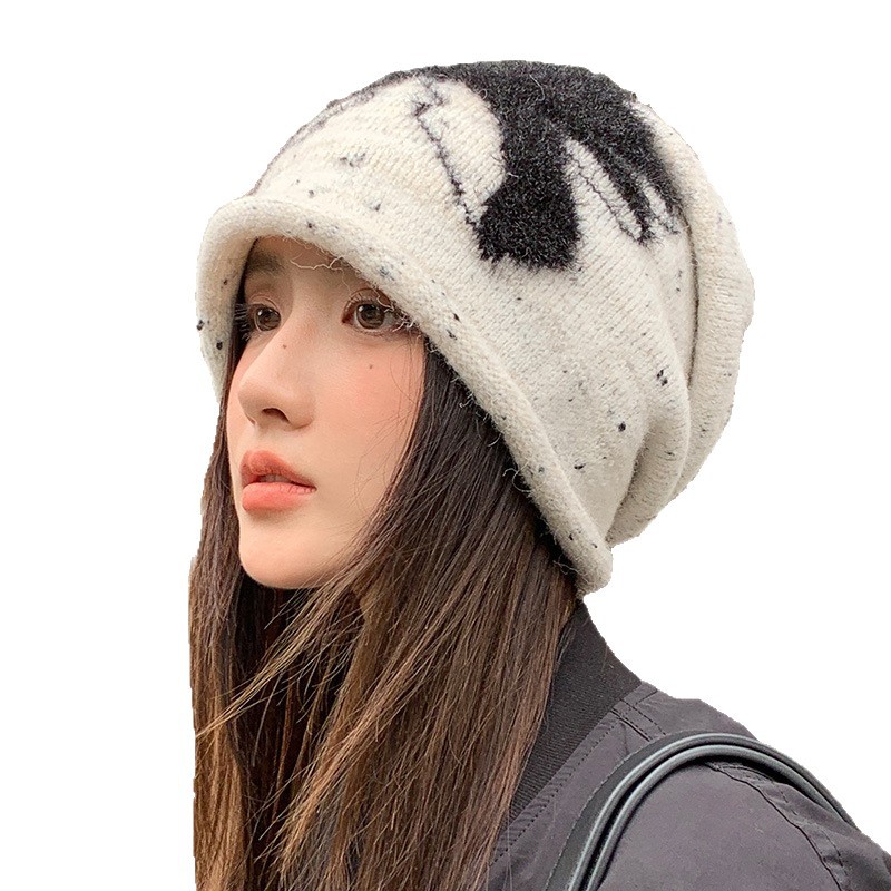 Cappello caldo e versatile in lana lavorato a maglia con fiocco in stile coreano, autunno e inverno, per donna, berretto slanciante per il viso_voghion.com