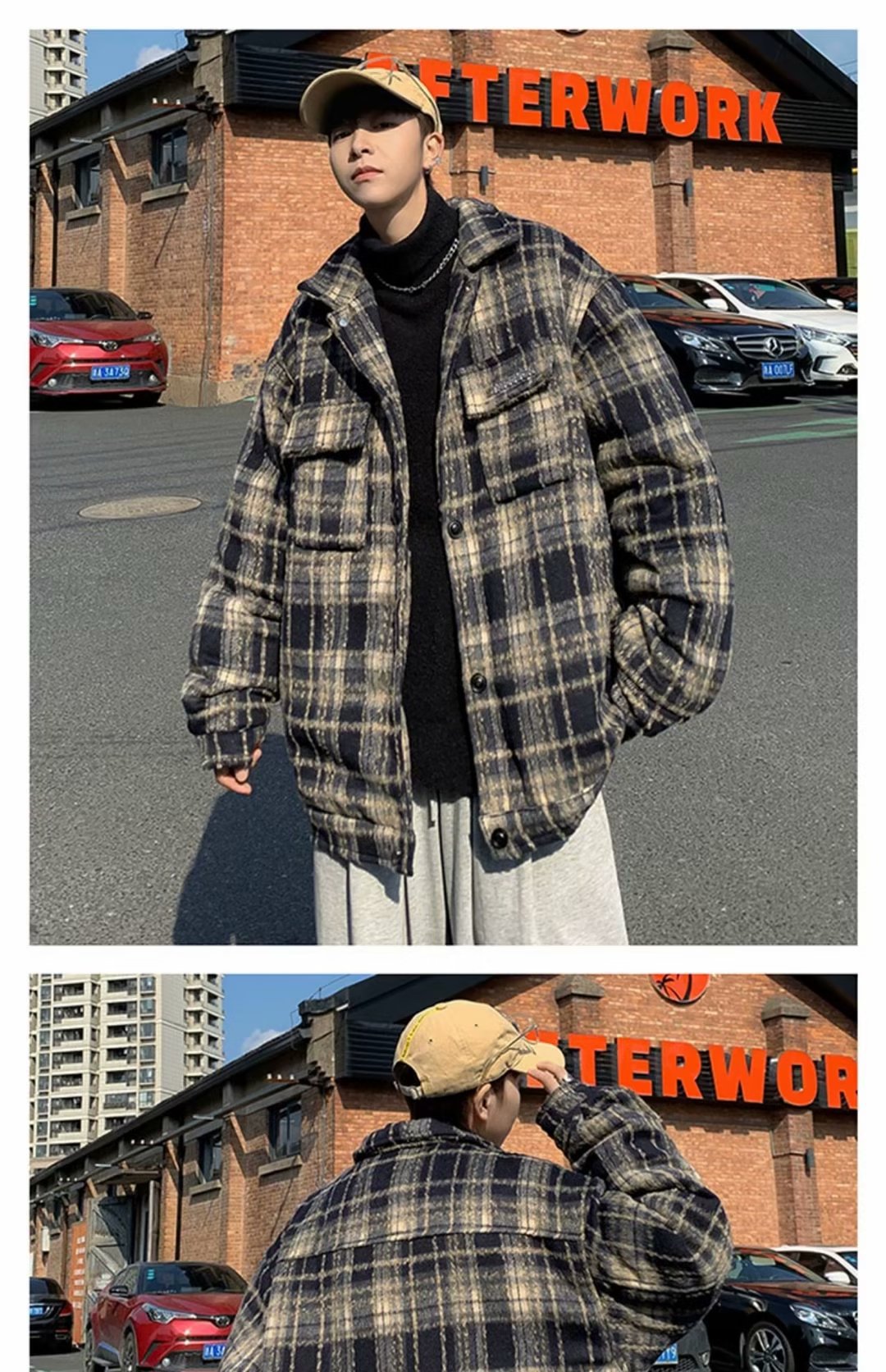 Men's Checkered Workwear Jacket Stylish Woolen Coat For Men_voghion.com