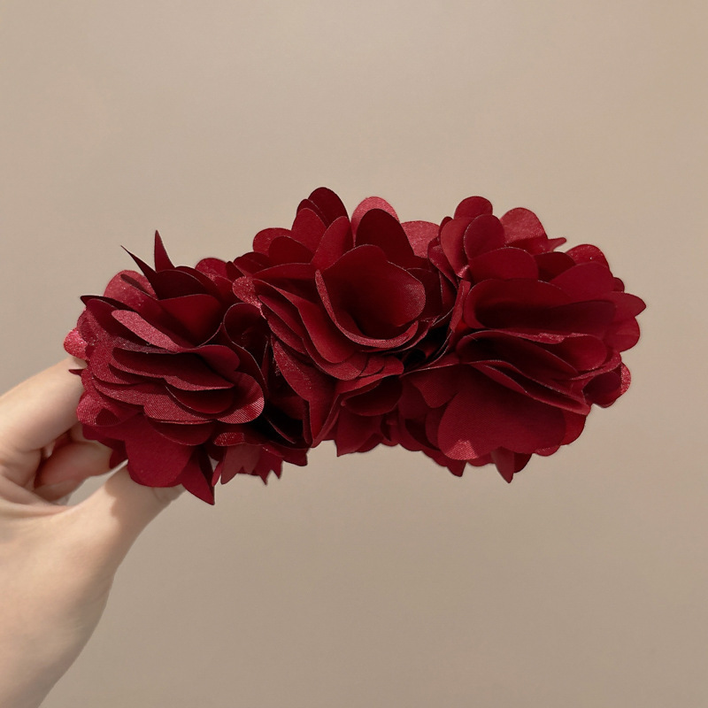 Yi Mengling el mismo temperamento cráneo alto esponjoso cauda de caballo agarrar clip de plátano rojo tocado de cabello flores image 15