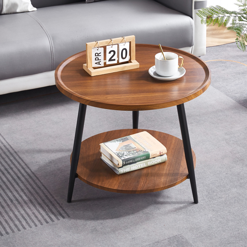 더블 레이어 라운드 테이블 월넛 컬러 (60*60*50)