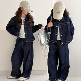 春季中大女童牛仔套装新款童装儿童女孩翻领牛仔外套牛仔裤两件套
