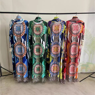 Ah8801 #   New Rayon Printing Hot Drilling Process Word Collar Tassel Headscarf Casual Large Size Wholesale Robe