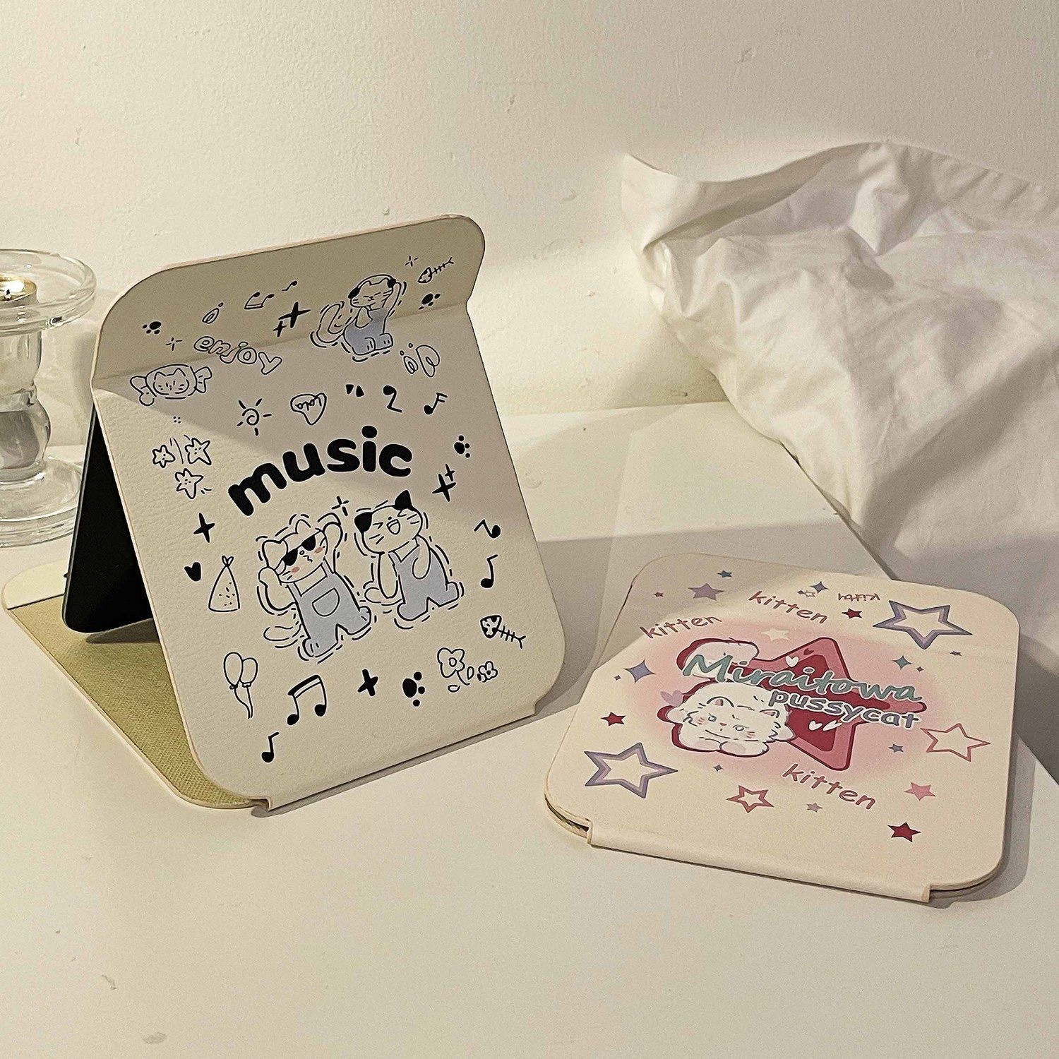 Симпатичные принты зеркала для макияжа складные маленькие зеркала в общежитии с студентом, чтобы взять с собой офисные столовые зеркала для макияжа зеркала