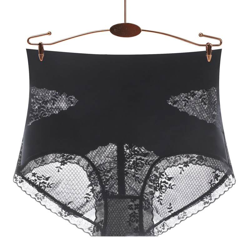 Elástico de cintura alta Cruz vientre contracción cadera levantamiento ropa interior de seda de las mujeres entrepierna antibacteriana ligero transpirable encaje borde triángulo vientre contracción Pantalones