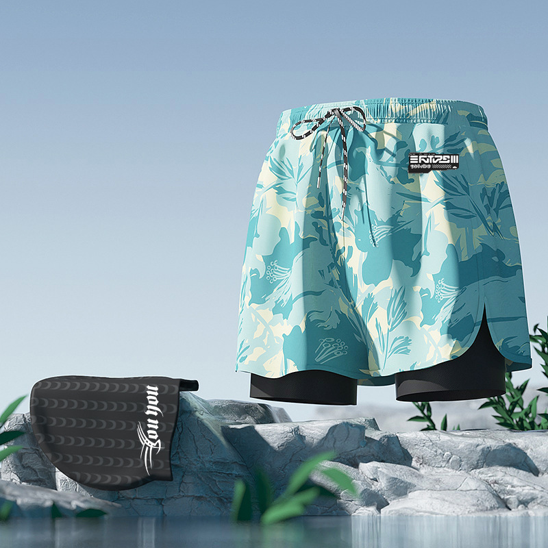 형광 녹색 프린트 + 수영모