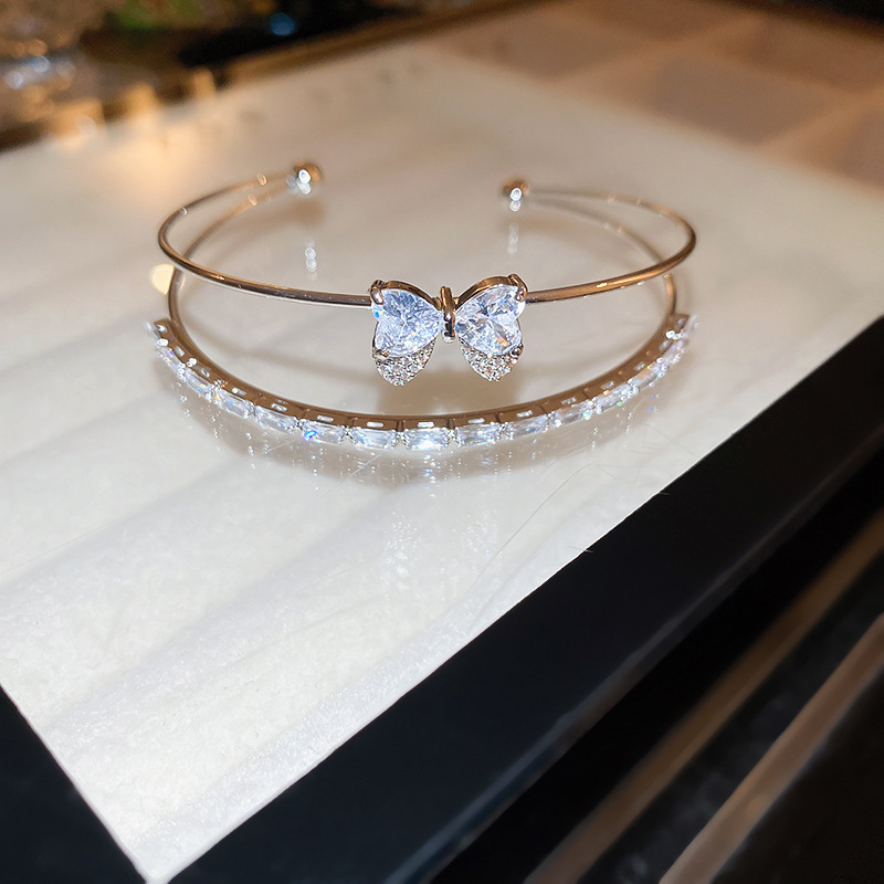 30# open bracelet-silver-bow heart