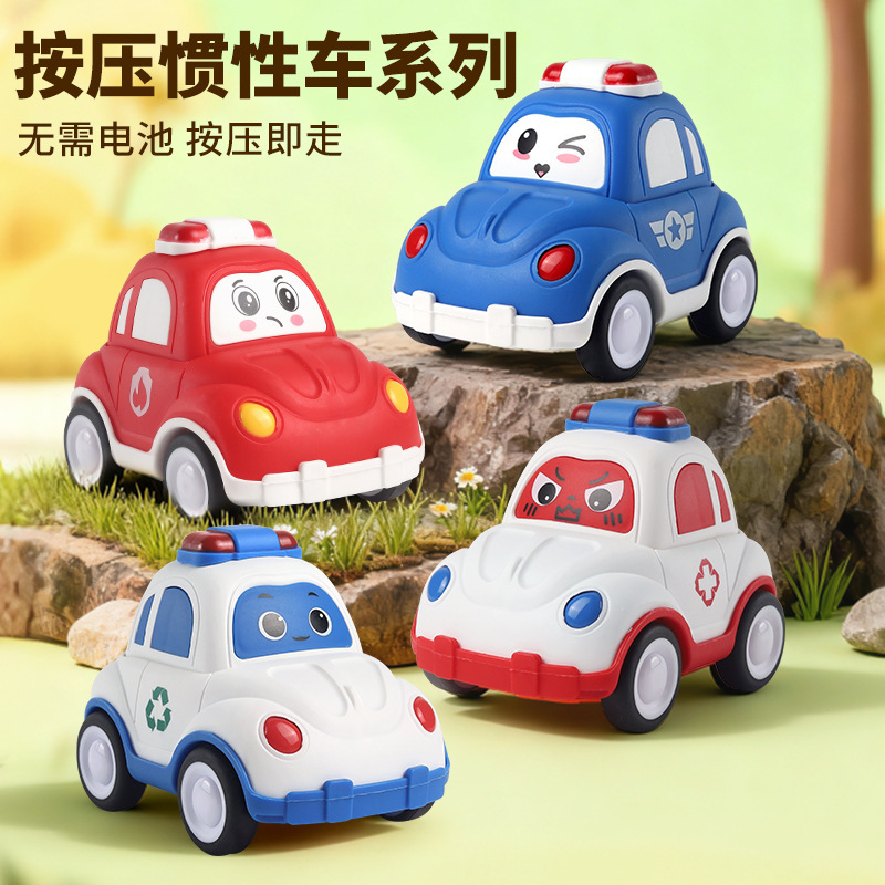 Cartoon Q-Cute Police Car Baby Toy for Children, Popular 2025 Internet Sensation, Press-And-Go Inertia Car Wholesale