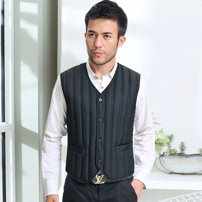 Пуховик, мужской короткий зимний пуховик для среднего и пожилого возраста, внутренняя одежда, жилет больших размеров, приталенный теплый пуховик