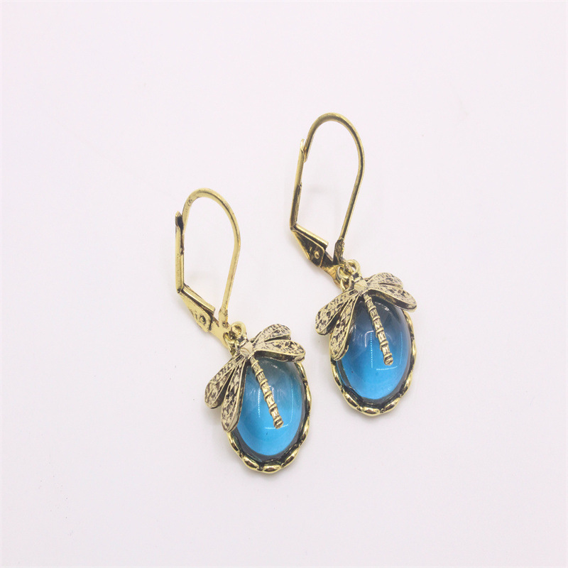 1 Pair Casual Ethnic Style Oval Dragonfly Plating Inlay Alloy Crystal Drop Earrings display picture 1