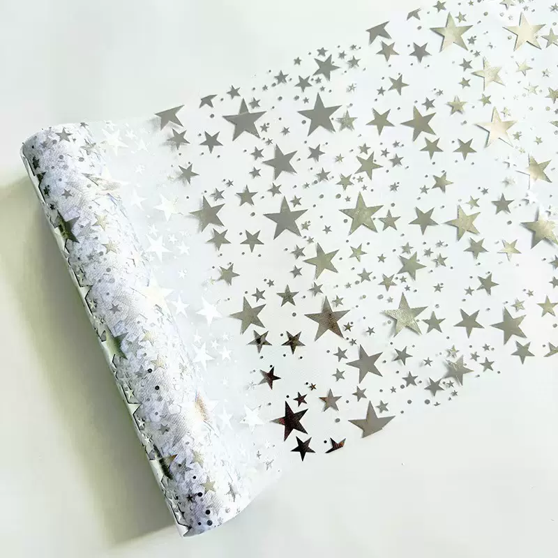 跨境专供热销烫金银星星网纱桌旗适合家庭生日圣诞晚宴装饰 轻奢