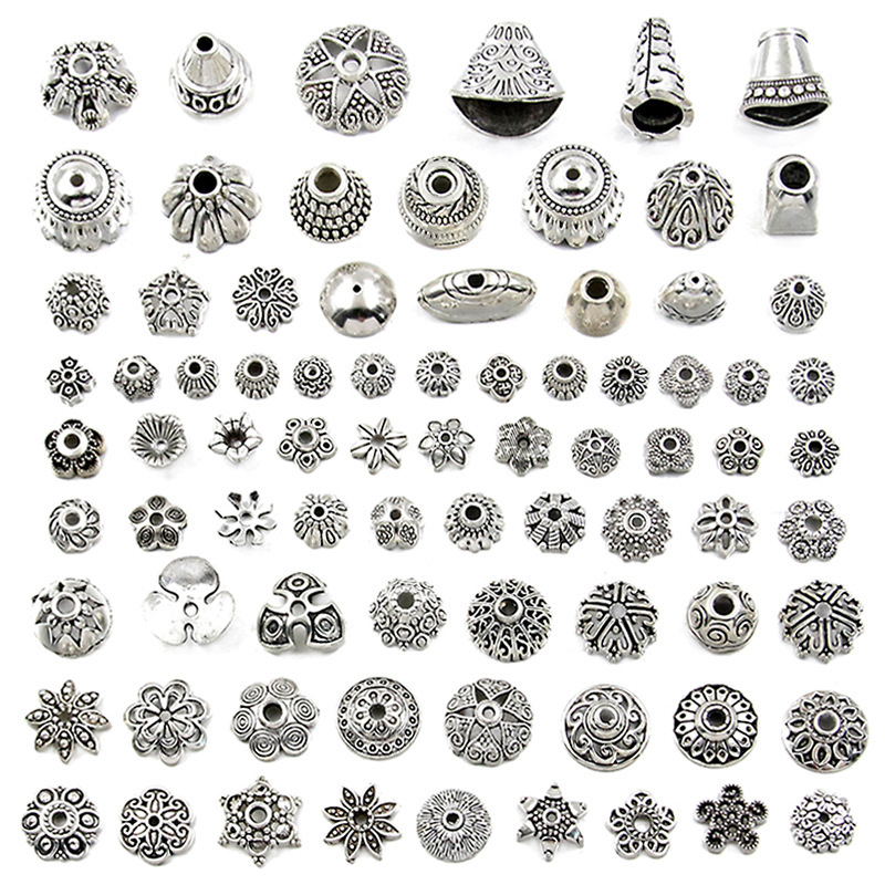 A variety of Xizang silver ancient silver alloy torus explosion hollow flower handmade DIY necklace bracelet jewelry accessories