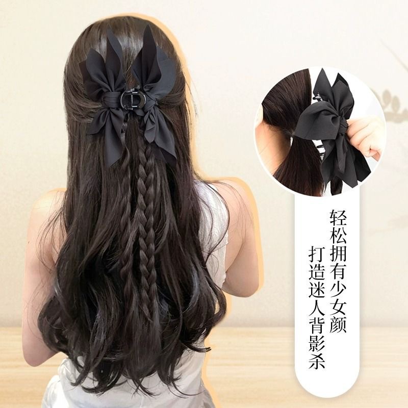 Koni Fake Hair Braid Ponytail for Women with Clamps and Double High Ponytail with Twists, New Chinese Style Natural Look