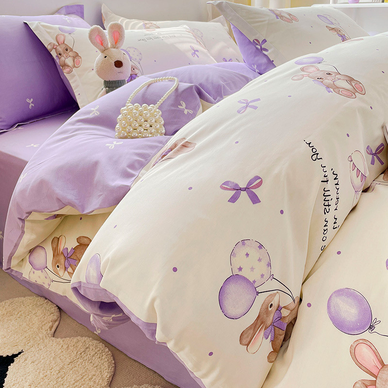Cuatro piezas de algodón de dibujos animados 100 algodón 2023 nueva sábanas cubiertas dormitorio de estudiantes cama de tres piezas