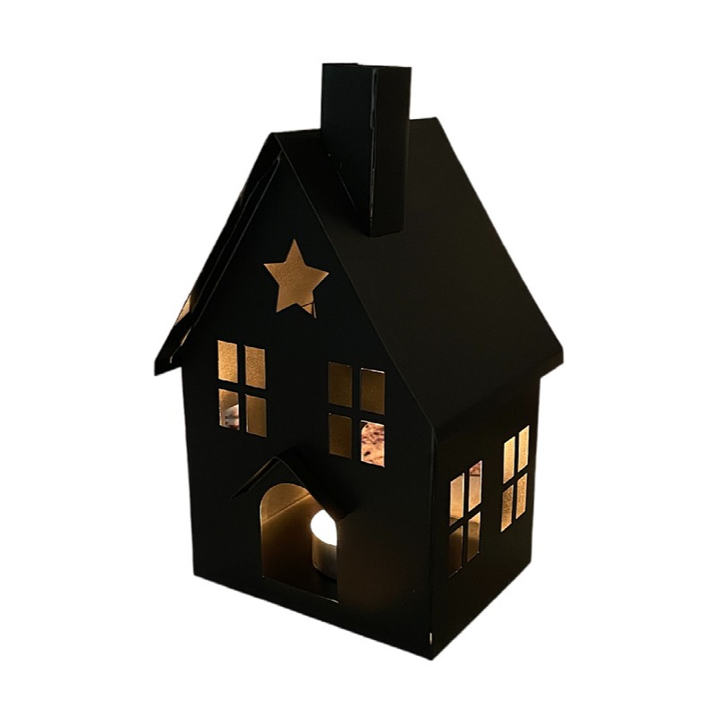 Transfronterizo Nordic rural pequeña casa de hierro forjado candelabro de vacaciones de Navidad Decoración Retro antigua artesanía decoración del hogar