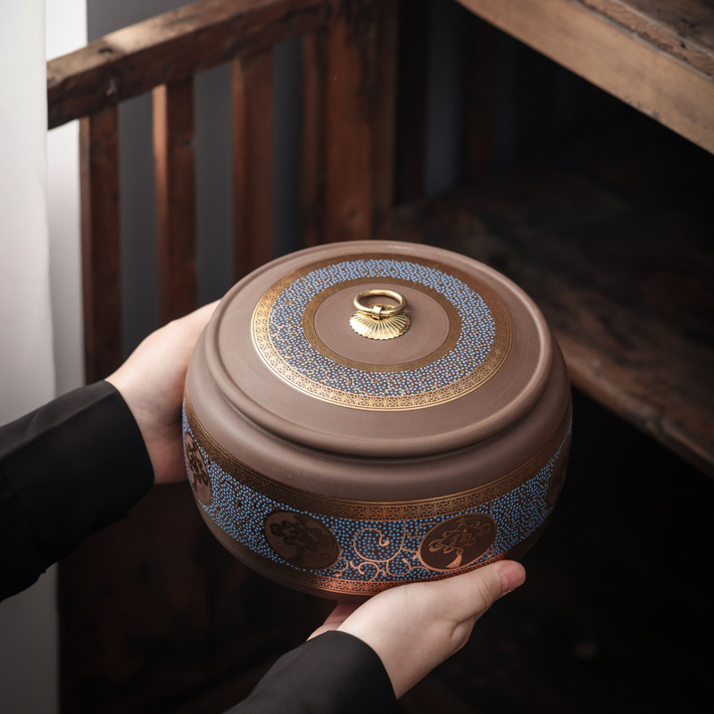 中式紫砂茶叶罐陶瓷大号密封罐一斤装普洱茶包装盒红茶绿茶醒茶罐