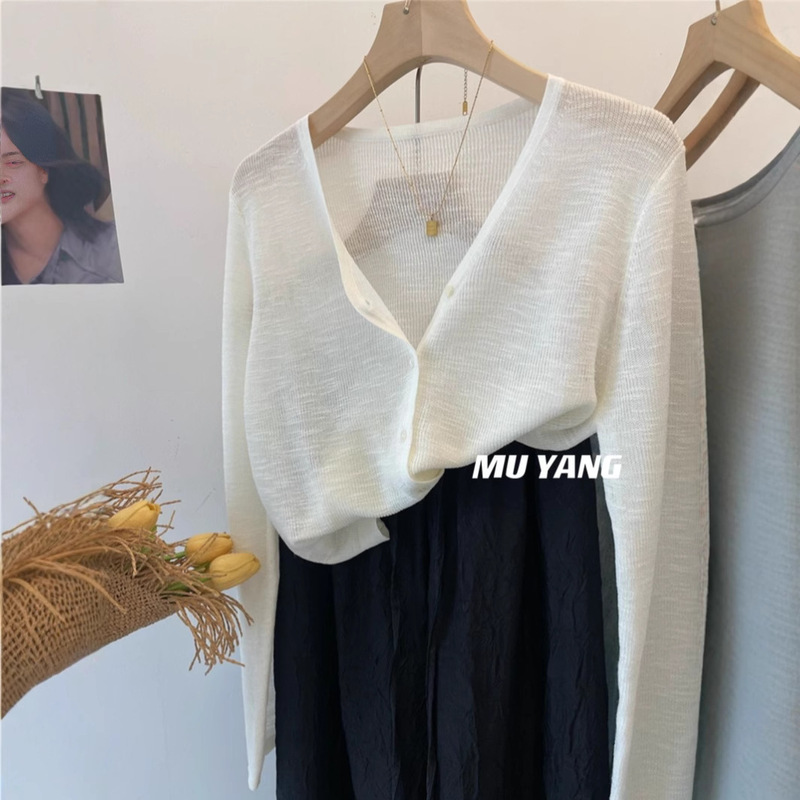 Summer Cool Feeling Sun Protection Ice Silk Cardigan Women's Knitted Air-Conditioning Shirt Summer Long-Sleeved Gentle Thin Coat Drop Shipping Summer Cool Feeling Sun Protection Ice Silk Cardigan Women's Knitted Air-Conditioning Shirt Summer Long-Sleeved Gentle Thin Coat Drop Shipping