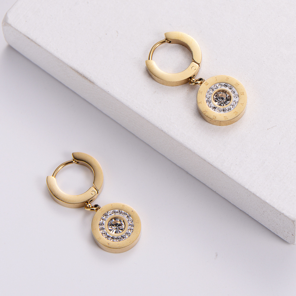 Fashion Round Plating Inlay Titanium Steel Zircon Drop Earrings display picture 3