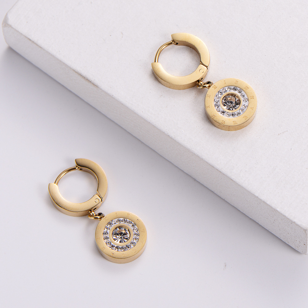 Fashion Round Titanium Steel Drop Earrings Plating Inlay Zircon Stainless Steel Earrings