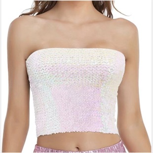 European and American sequined top DS costume stage clothing nightclub flash inside performance clothing high elastic tube top sequin wrap chest