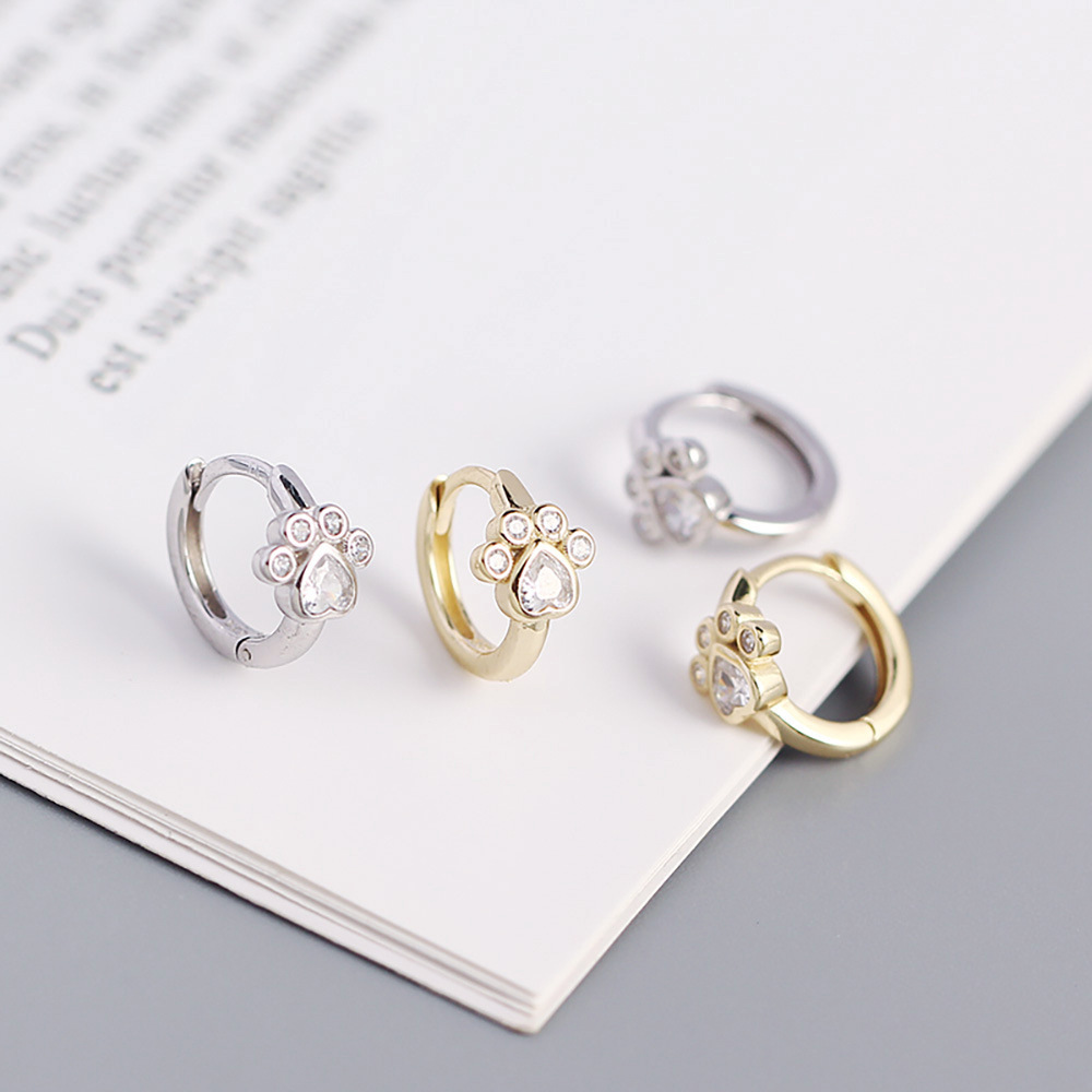 Zircon Inlay Material Hoop Earrings Classification 1 Pair 925 Sterling Silver Zircon Paw Print Hoop Earrings