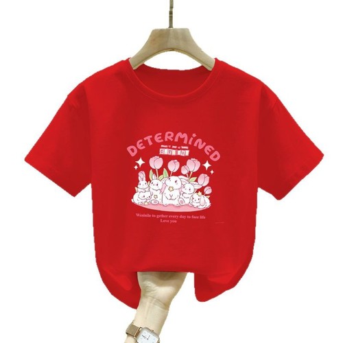 2317 100% Cotton Children's Short-Sleeve T-Shirt for Girls Summer Outfit Loose for Middle and Large Children Stylish and Versatile Top for Little Girls