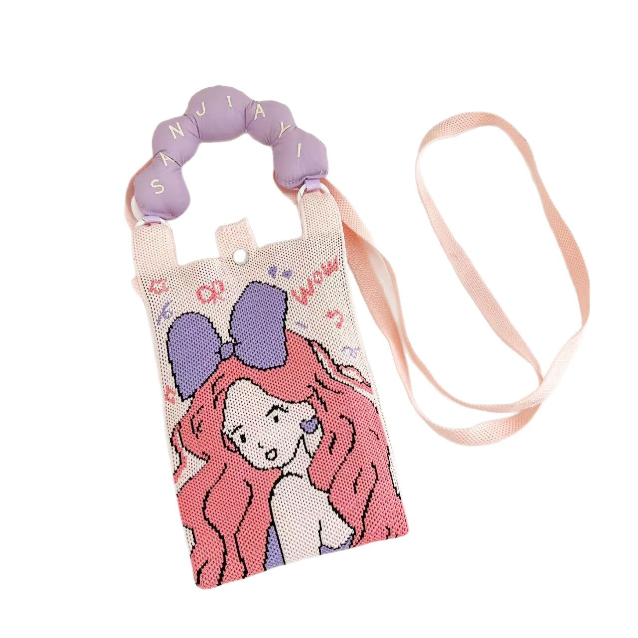 Coreia original de los estudiantes caricaturas lindas moda de punto bolso de teléfono móvil nuevo bolso de transporte conveniente image 6