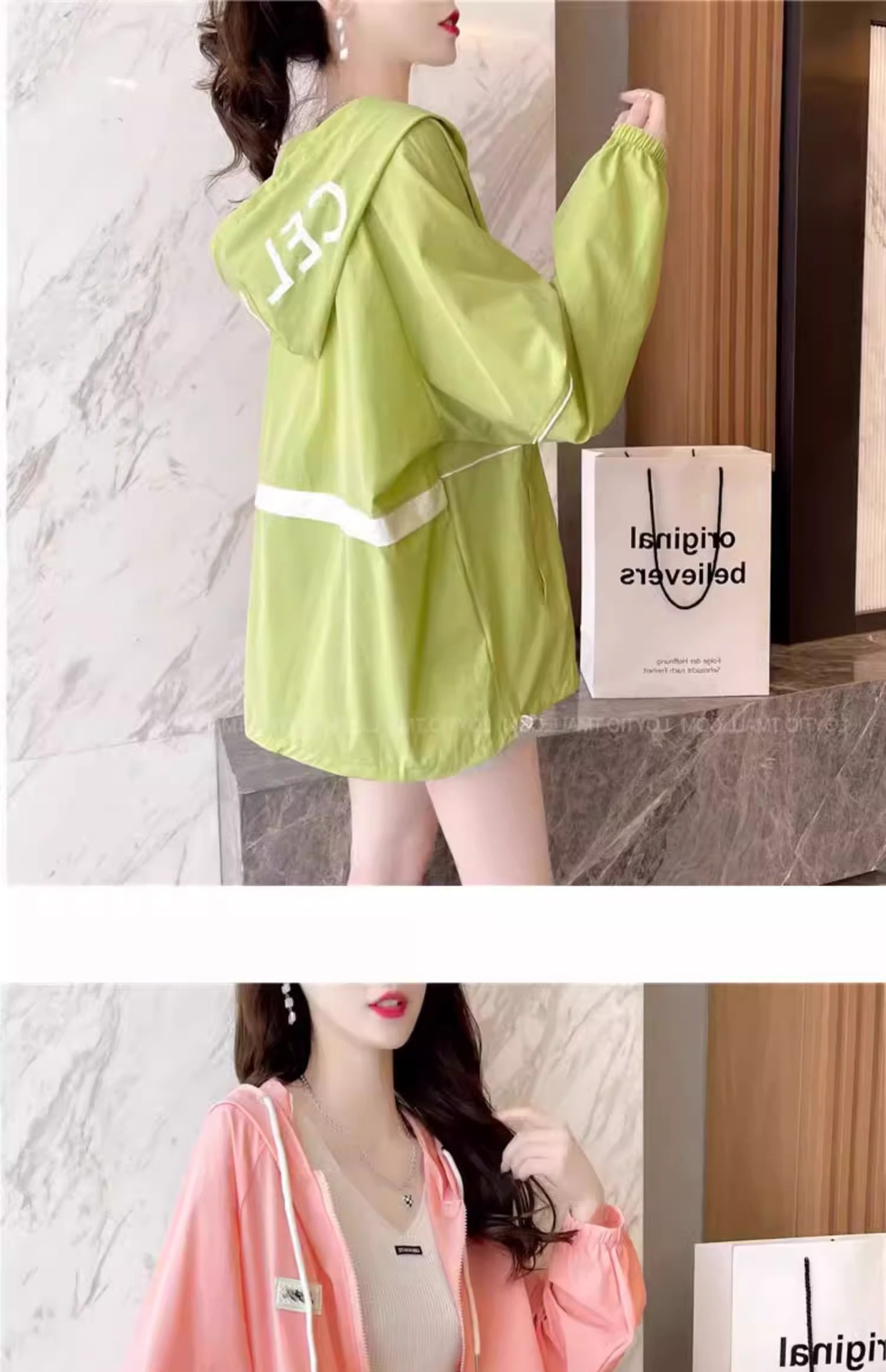 Áo chống nắng nữ dáng rộng có mũ, mỏng thoáng khí mùa hè, phong cách thể thao đa năng — Màu hồng chi tiết 14