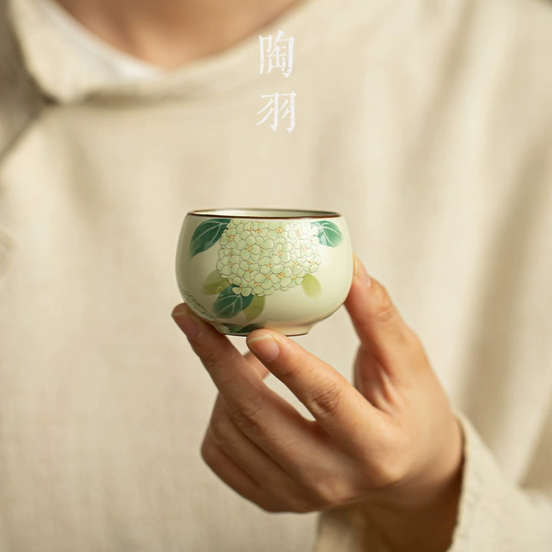 [仿宋汝窑绣球花小罗汉杯陶瓷品茗杯主人杯单杯开片可养家用喝茶杯]