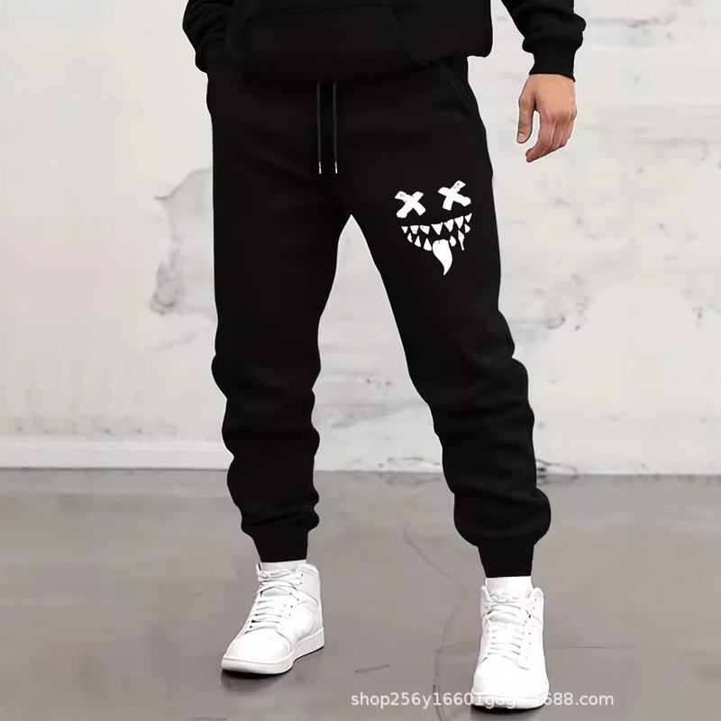 shein cross-border foreign trade pants smiley printed fleece-lined pants Fitness Joggers pants