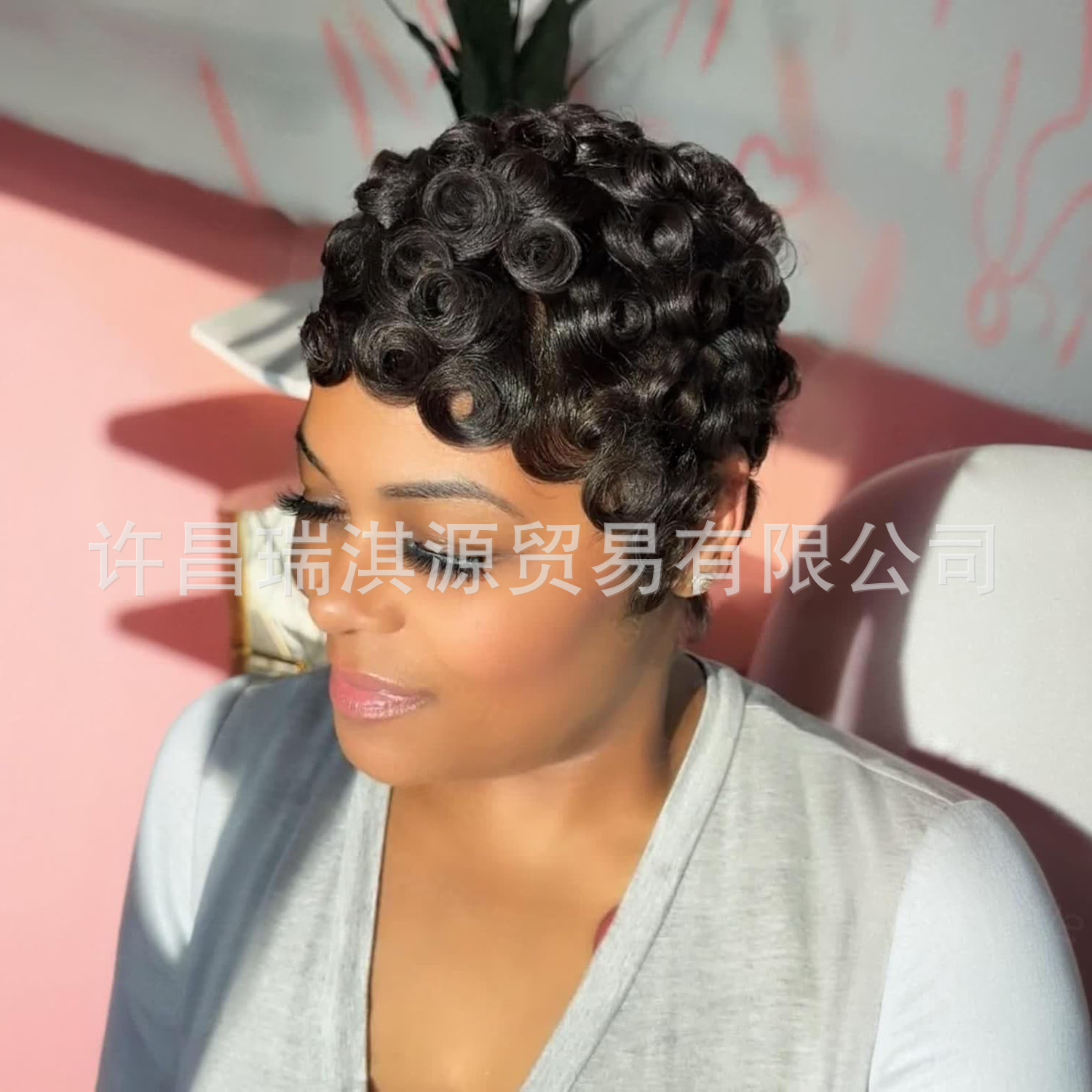 African Pixie Cut Curly Wig Real Human Hair Curly Cross-Border Order from One Piece Minimum